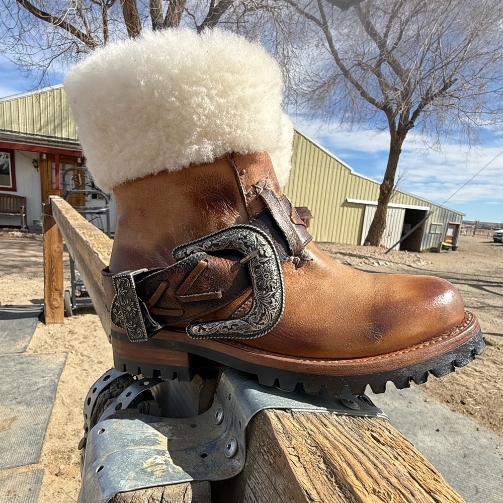 Freebird by Steven Tan Leather Moto Boots with Shearling Cuff - Picture 2 of 11